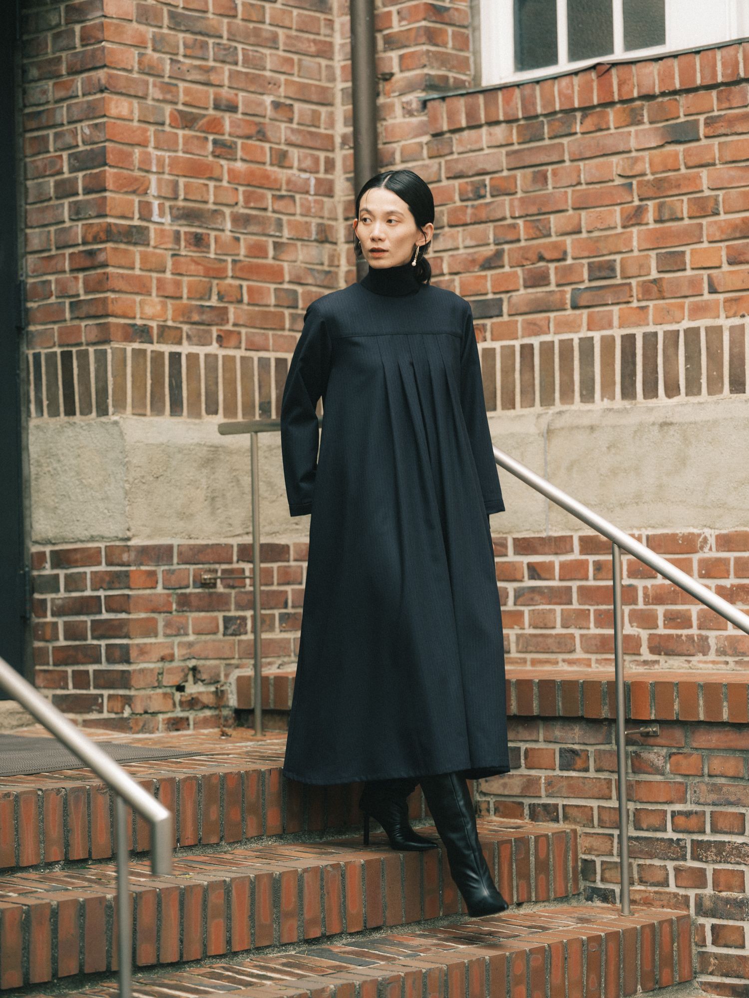 イデー H& by POOL ミナペルホネン ロングノーカラーコート 黒 丈補正