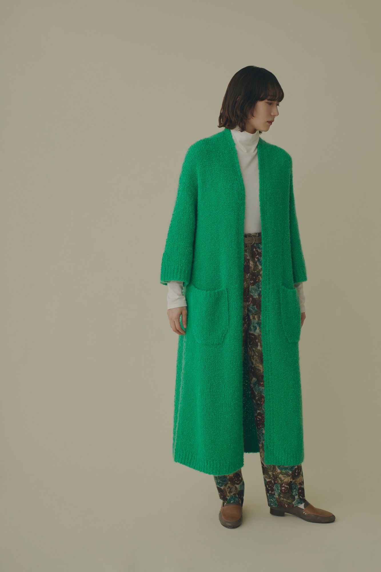 6万✨フォクシー シルクカーディガン 羽織り 長袖 SENSE ライムグリーン värme ロングカーディガン - minä perhonen