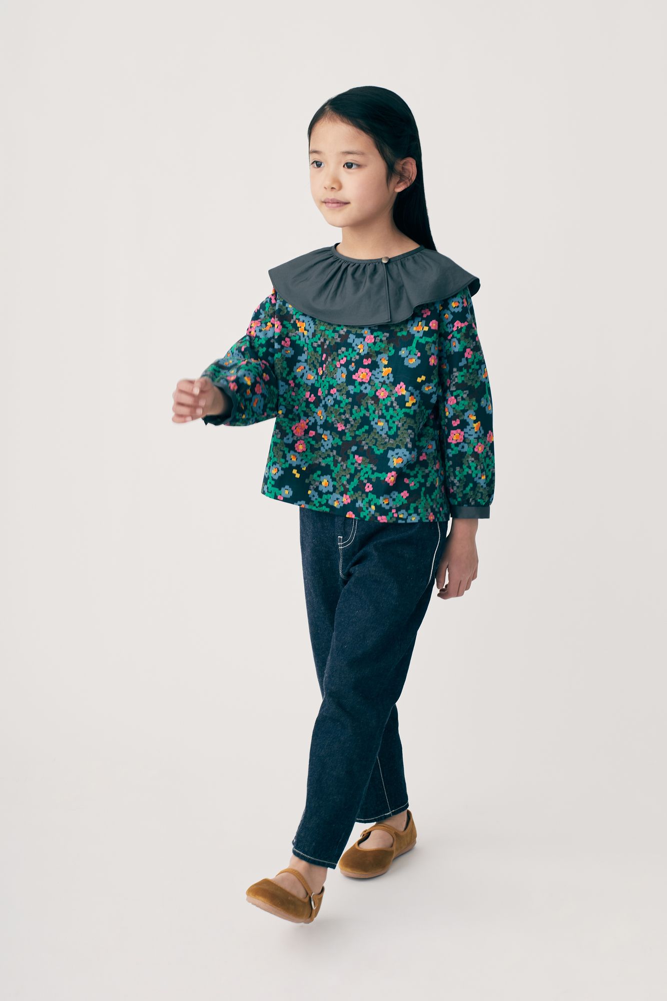 ミナペルホネン★flower beads ★ブラウス mina perhonen glass flower スタンドカラーブラウス - ミナペルホネン