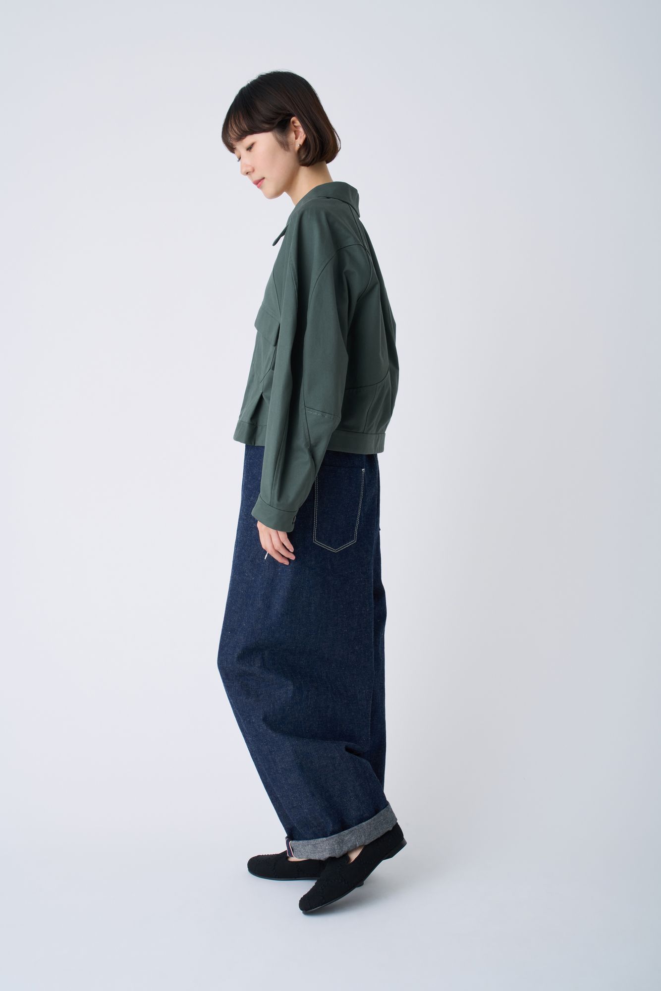ミナペルホネン　rosy ネイビー　綿リネン　ブルゾン　ジャケット　ハンドメイド SALE】 mina perhonen ミナペルホネン rosy ロージー ジャケット