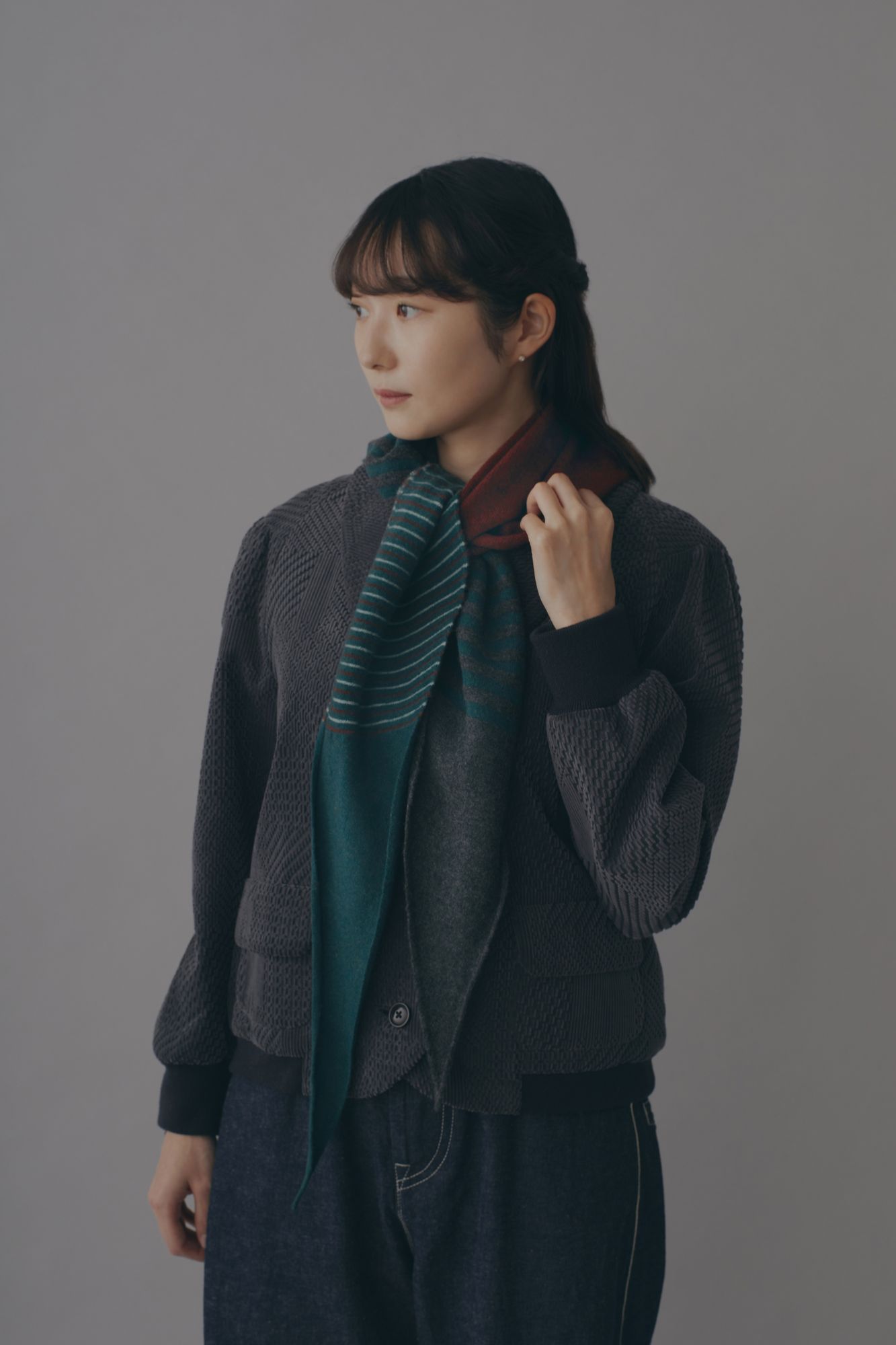 ミナペルホネン　hikaru noguchi ニットスカーフ　ストール　マフラー TRIANGLE STRIPE SCARF - minä perhonen