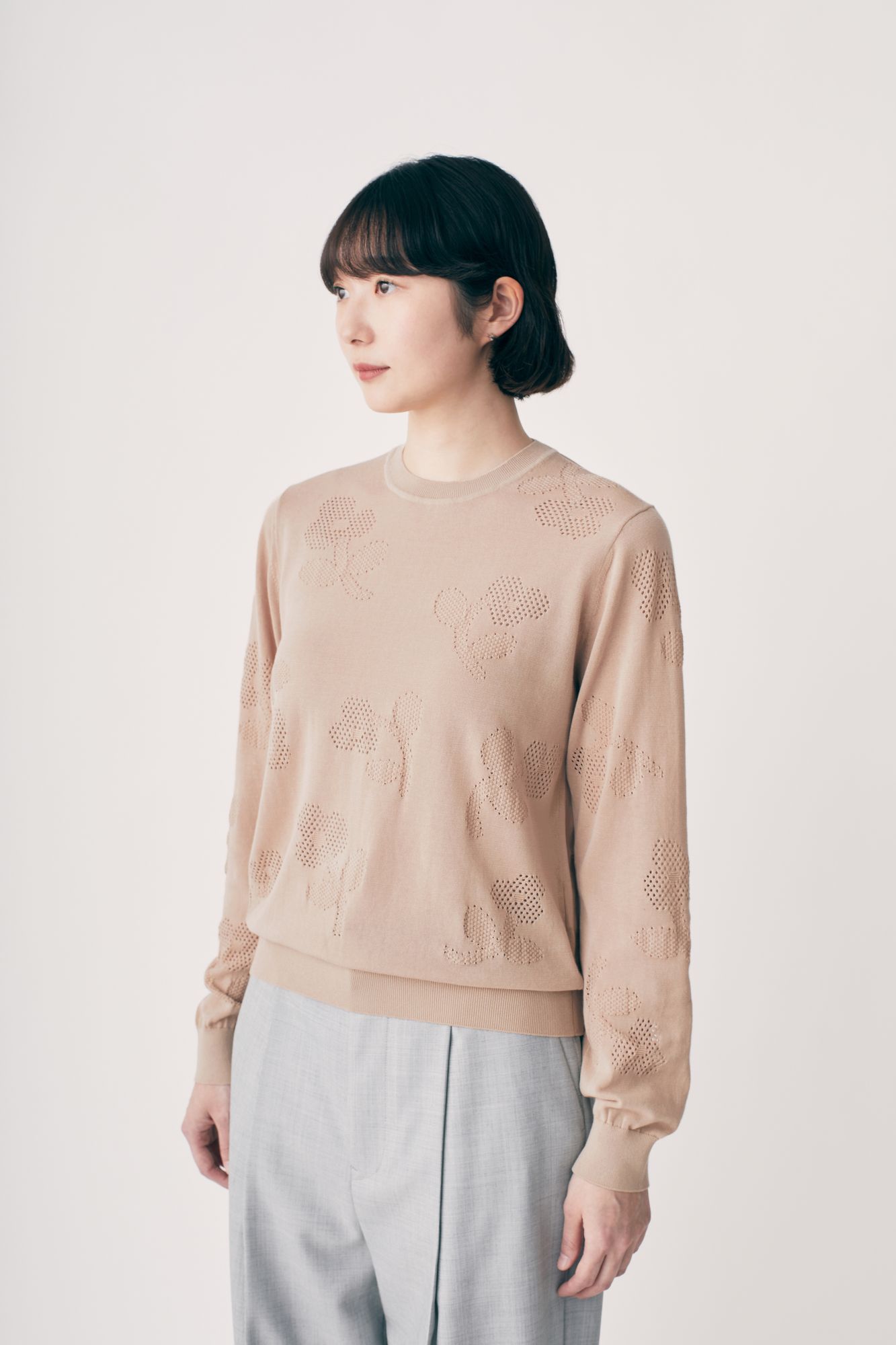 最安！mina perhonen flower shadow ニットネイビー40 flower shadow ロングスリーブニットプルオーバー - minä perhonen