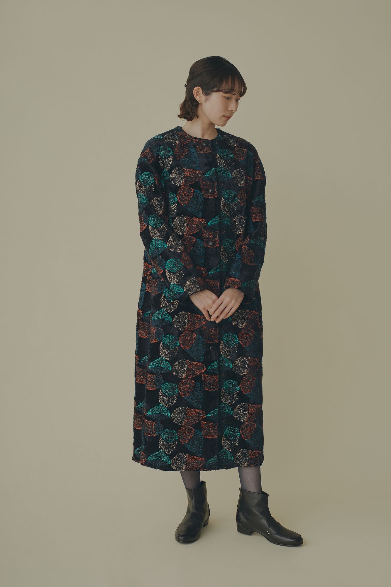 ミナペルホネン ロングコート　hana no mi 36サイズ hana no mi ノーカラーコート - minä perhonen