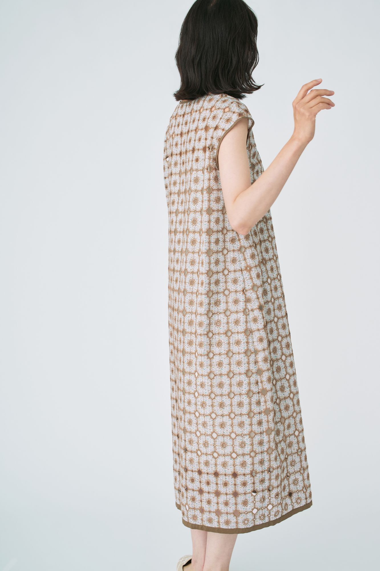 新品 ミナペルホネン フレンチスリーブドレス ネイビー 36 forest wave + anemone フレンチスリーブドレス - minä perhonen
