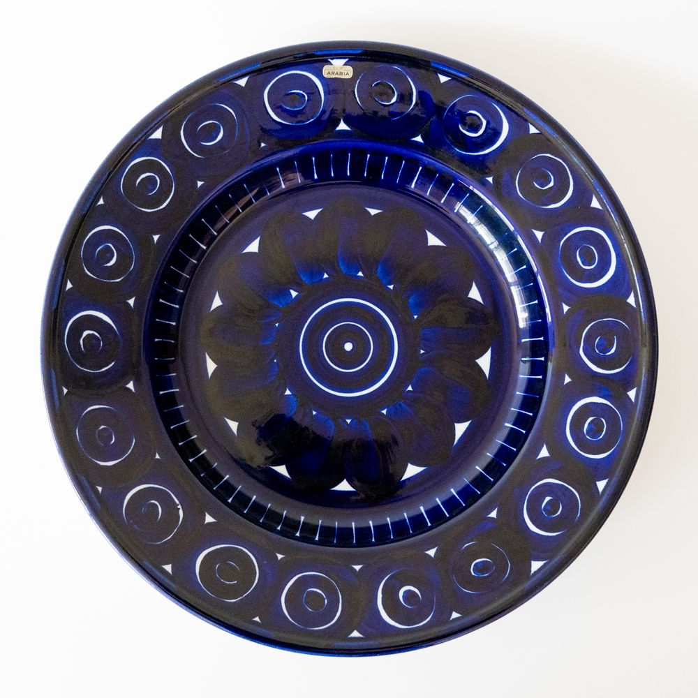 Na.34《美品》EMBA シェアードウィーゼル＆フランス生地リバーシブル 紺 Valencia Deep Platter 36cm - minä perhonen