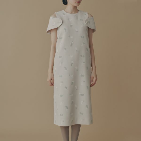 petal featherオープンショルダードレス